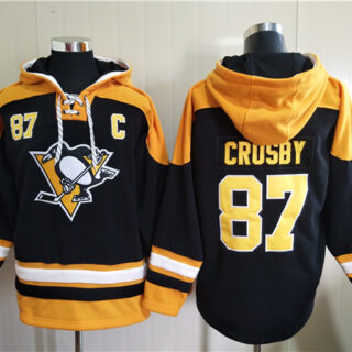 Men's Pittsburgh Penguins #87 Sidney Crosby Black Ageless Must-Have Lace-Up Pullover