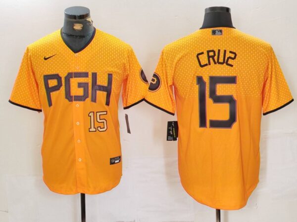 Men's Pittsburgh Pirates #15 Oneil Cruz Gold City Connect Stitched Jerseys