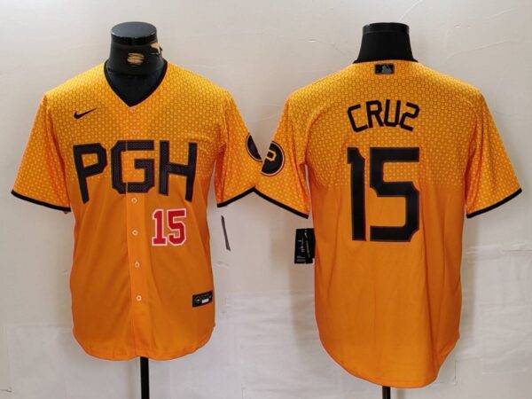 Men's Pittsburgh Pirates #15 Oneil Cruz Gold City Connect Stitched Jerseys