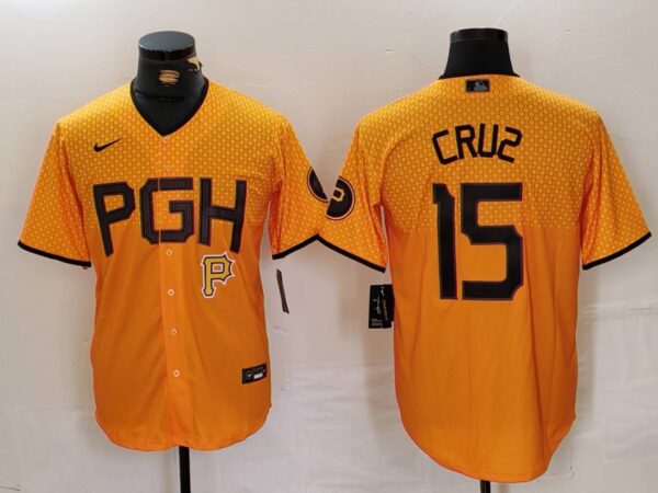 Men's Pittsburgh Pirates #15 Oneil Cruz Gold City Connect Stitched Jerseys