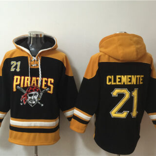 Men's Pittsburgh Pirates #21 Roberto Clemente Ageless Must-Have Lace-Up Pullover Hoodie