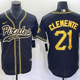 Men's Pittsburgh Pirates #21 Roberto Clemente Black Cool Base Stitched Baseball Jersey