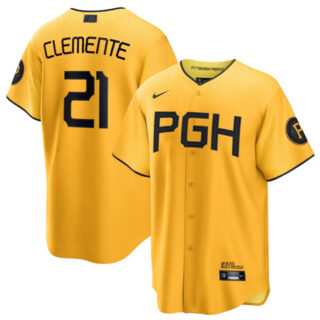 Men's Pittsburgh Pirates #21 Roberto Clemente Gold 2023 City Connect Stitched Jersey