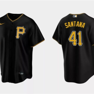 Men's Pittsburgh Pirates #41 Carlos Santana Black Cool Base Stitched Baseball Jersey