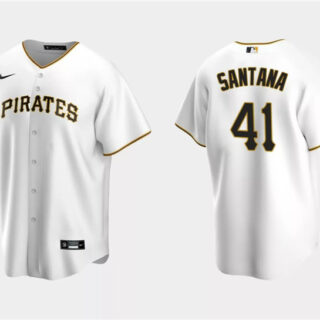 Men's Pittsburgh Pirates #41 Carlos Santana White Cool Base Stitched Baseball Jersey