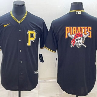 Men's Pittsburgh Pirates Black Team Big Logo Cool Base Stitched Baseball Jersey