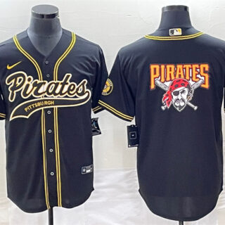 Men's Pittsburgh Pirates Black Team Big Logo Cool Base Stitched Baseball Jersey