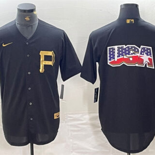 Men's Pittsburgh Pirates Black Team Big Logo Cool Base Stitched Baseball Jersey