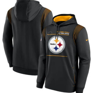 Men's Pittsburgh Steelers 2021 Black Sideline Logo Performance Pullover Hoodie