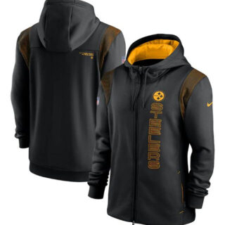 Men's Pittsburgh Steelers 2021 Black Sideline Team Performance Full-Zip Hoodie