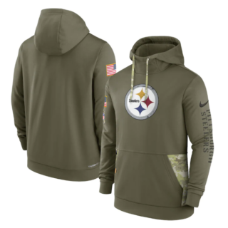 Men's Pittsburgh Steelers 2022 Olive Salute To Service Therma Performance Pullover Hoodie