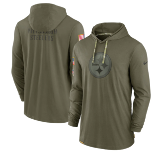 Men's Pittsburgh Steelers 2022 Olive Salute To Service Tonal Pullover Hoodie