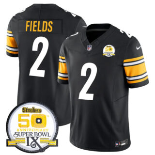 Men's Pittsburgh Steelers #2 Justin Fields Black 2024 F.U.S.E. 50th Anniversary Of Super Bowl IX Alternate Vapor Untouchable Limited Stitched Jersey