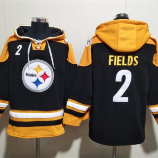 Men's Pittsburgh Steelers #2 Justin Fields Black Ageless Must-Have Lace-Up Pullover Hoodie