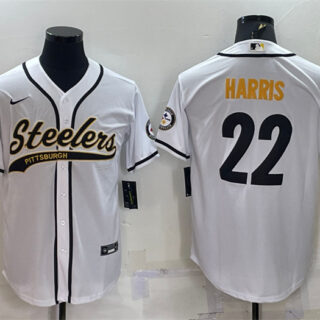 Men's Pittsburgh Steelers #22 Najee Harris White With Patch Cool Base Stitched Baseball Jersey