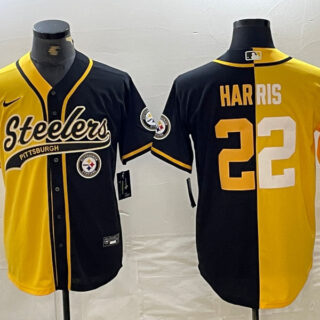 Men's Pittsburgh Steelers #22 Najee Harris Yellow Black Split With Patch Cool Base Stitched Baseball Jerseys