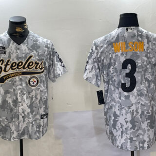 Men's Pittsburgh Steelers #3 Russell Wilson 2024 Arctic Camo Salute To Service Stitched Baseball Jerseys