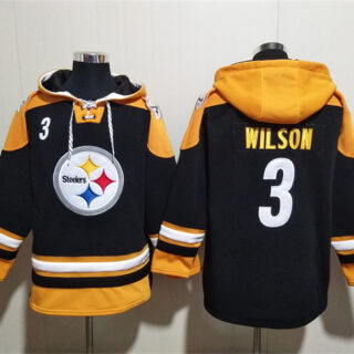Men's Pittsburgh Steelers #3 Russell Wilson Black Ageless Must-Have Lace-Up Pullover Hoodie