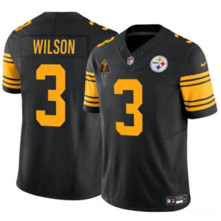 Men's Pittsburgh Steelers #3 Russell Wilson Black F.U.S.E. With Walter Payton Patch Color Rush Limited Stitched Jersey