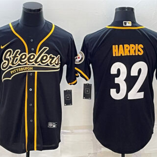 Men's Pittsburgh Steelers #32 Franco Harris Black With Patch Cool Base Stitched Baseball Jersey
