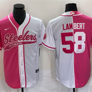 Men's Pittsburgh Steelers #58 Jack Lambert White Pink Split Cool Base Stitched Baseball Jersey