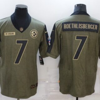 Men's Pittsburgh Steelers #7 Ben Roethlisberger 2021 Olive Salute To Service Limited Stitched Jersey