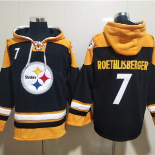 Men's Pittsburgh Steelers #7 Ben Roethlisberger Black Ageless Must-Have Lace-Up Pullover Hoodie