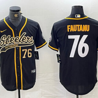 Men's Pittsburgh Steelers #76 Troy Fautanu Black With Patch Cool Base Stitched Baseball Jersey