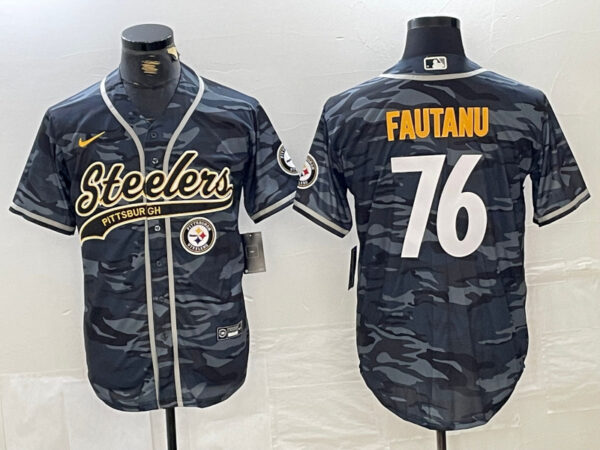Men's Pittsburgh Steelers #76 Troy Fautanu Black With Patch Cool Base Stitched Baseball Jersey