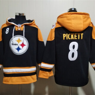 Men's Pittsburgh Steelers #8 Kenny Pickett Black Ageless Must-Have Lace-Up Pullover Hoodie