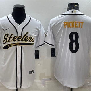 Men's Pittsburgh Steelers #8 Kenny Pickett White With Patch Cool Base Stitched Baseball Jersey