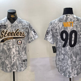 Men's Pittsburgh Steelers #90 T.J. Watt 2024 Arctic Camo Salute To Service Stitched Baseball Jerseys