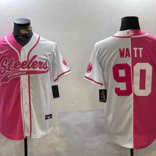 Men's Pittsburgh Steelers #90 T.J. Watt 2024 Arctic Red White Salute To Service Stitched Baseball Jerseys