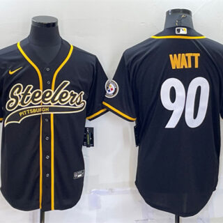 Men's Pittsburgh Steelers #90 T.J. Watt Black With Patch Cool Base Stitched Baseball Jersey