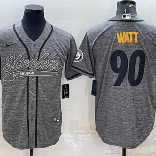 Men's Pittsburgh Steelers #90 T.J. Watt Grey With Patch Cool Base Stitched Baseball Jersey