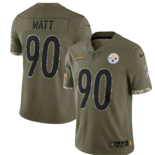 Men's Pittsburgh Steelers #90 T. J. Watt Olive 2022 Salute To Service Limited Stitched Jersey