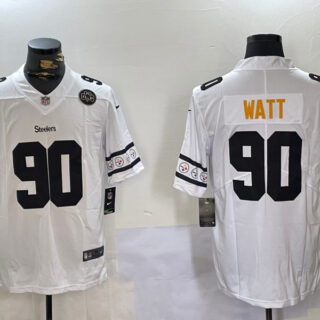 Men's Pittsburgh Steelers #90 T.J. Watt White 2019 Team Logo Cool Edition Stitched Jerseys