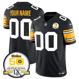 Men's Pittsburgh Steelers Active Player Custom Black 2024 F.U.S.E. 50th Anniversary Of Super Bowl IX Vapor Untouchable Limited Stitched Jersey