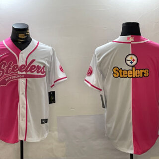 Men's Pittsburgh Steelers Big Logo 2024 Arctic Red White Salute To Service Stitched Baseball Jerseys