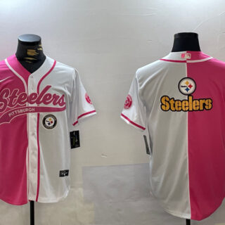 Men's Pittsburgh Steelers Big Logo 2024 Arctic Red White Salute To Service Stitched Baseball Jerseys
