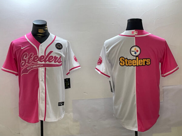Men's Pittsburgh Steelers Big Logo 2024 Arctic Red White Salute To Service Stitched Baseball Jerseys