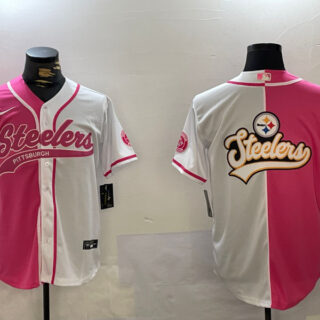 Men's Pittsburgh Steelers Big Logo 2024 Arctic Red White Salute To Service Stitched Baseball Jersey