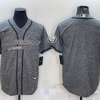 Men's Pittsburgh Steelers Blank Grey With Patch Cool Base Stitched Baseball Jersey
