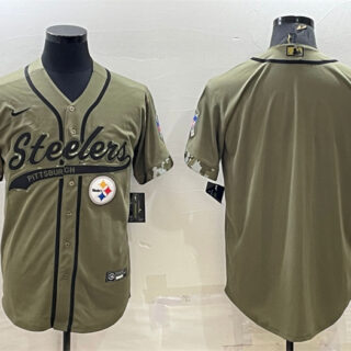 Men's Pittsburgh Steelers Blank Olive Salute To Service Cool Base Stitched Baseball Jersey