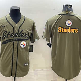 Men's Pittsburgh Steelers Blank Olive Salute To Service Team Big Logo Cool Base Stitched Baseball Jersey