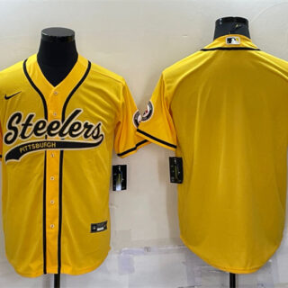 Men's Pittsburgh Steelers Blank Yellow With Patch Cool Base Stitched Baseball Jersey
