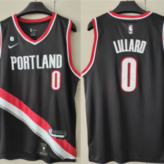 Men's Portland Trail Blazers #0 Damian Lillard Black With No.6 Patch Stitched Basketball Jersey