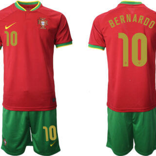 Men's Portugal #10 Bernardo Red Home Soccer Jersey Suit