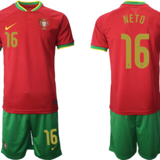Men's Portugal #16 Neto Red Home Soccer Jersey Suit