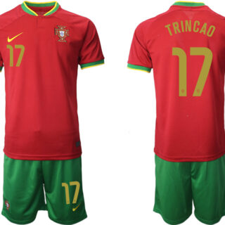 Men's Portugal #17 Trincao Red Home Soccer Jersey Suit